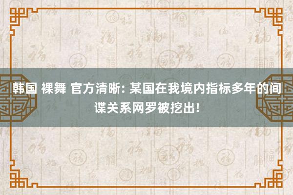 韩国 裸舞 官方清晰: 某国在我境内指标多年的间谍关系网罗被挖出!